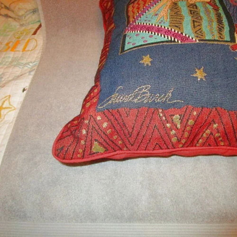 Vtg Laurel Burch Cat Tapestry Pillow 18” Stars Kitty Velvet Metallic Y2K 90s EUC
